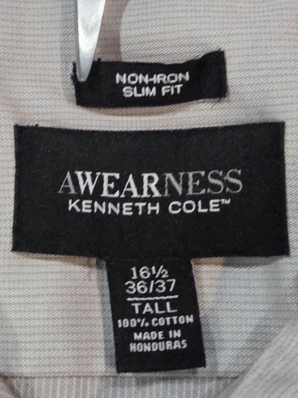 Awearness Kenneth Cole Men's Light Gray Slim Fit Dress Shirt Size 16Β½ Neck 36/37 - Picture 3 of 5